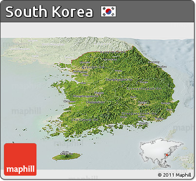 Satellite Panoramic Map of South Korea, lighten