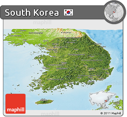 Satellite Panoramic Map of South Korea, physical outside