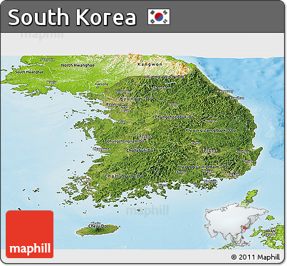 Satellite Panoramic Map of South Korea, physical outside