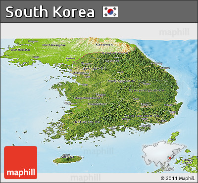 Satellite Panoramic Map of South Korea, physical outside