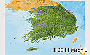 Satellite Panoramic Map of South Korea, political shades outside