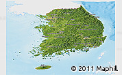 Satellite Panoramic Map of South Korea, single color outside, shaded relief sea