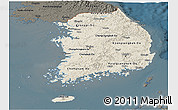 Shaded Relief Panoramic Map of South Korea, darken