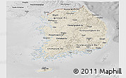 Shaded Relief Panoramic Map of South Korea, desaturated