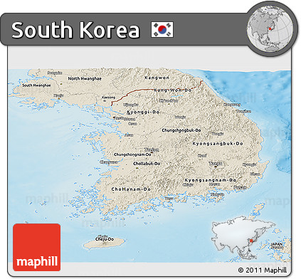 Shaded Relief Panoramic Map of South Korea