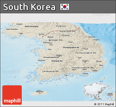 Shaded Relief Panoramic Map of South Korea