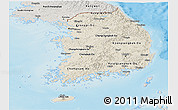 Shaded Relief Panoramic Map of South Korea, semi-desaturated, land only