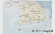 Shaded Relief Panoramic Map of South Korea, semi-desaturated