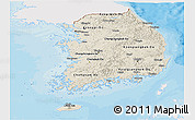 Shaded Relief Panoramic Map of South Korea, single color outside, bathymetry sea, shaded relief sea