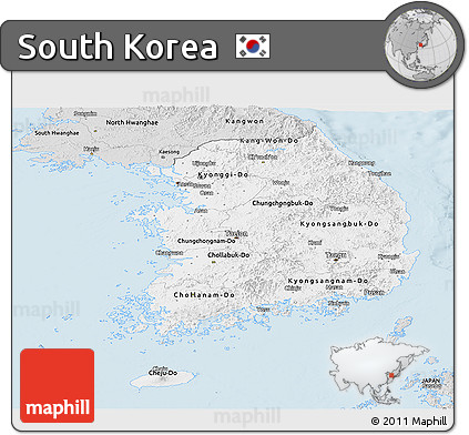 Silver Style Panoramic Map of South Korea