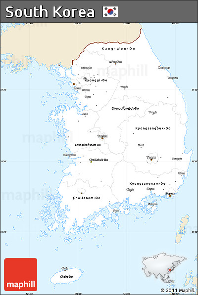 Classic Style Simple Map of South Korea, single color outside