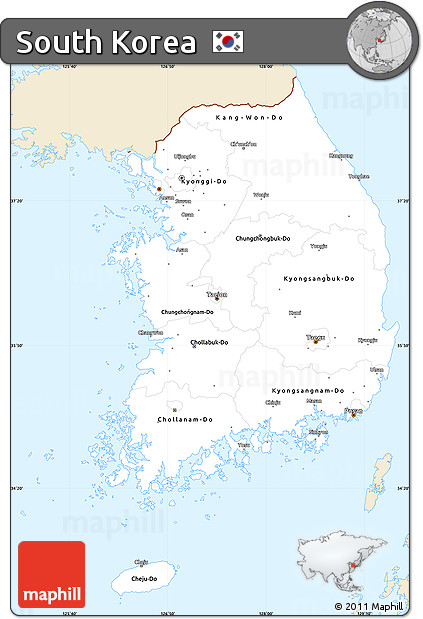 Classic Style Simple Map of South Korea, single color outside