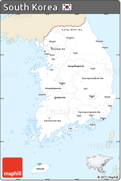 Classic Style Simple Map of South Korea, single color outside