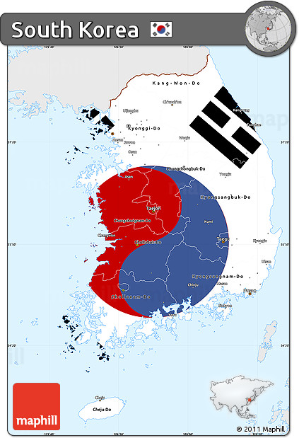Flag Simple Map of South Korea, single color outside, flag aligned to the middle