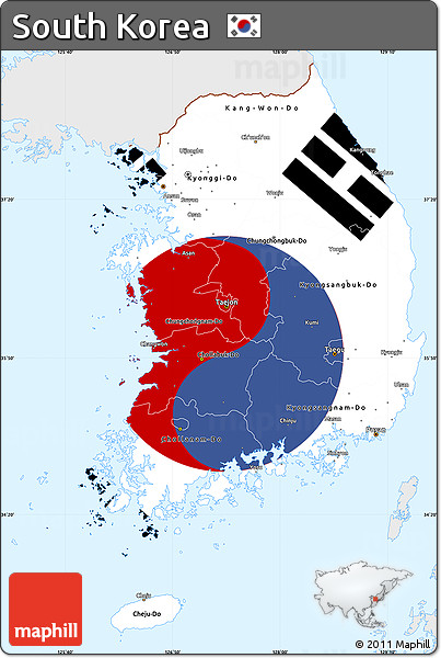 Flag Simple Map of South Korea, single color outside, flag aligned to the middle