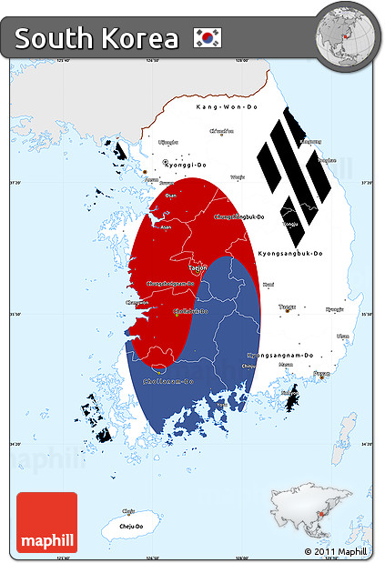 Flag Simple Map of South Korea, single color outside