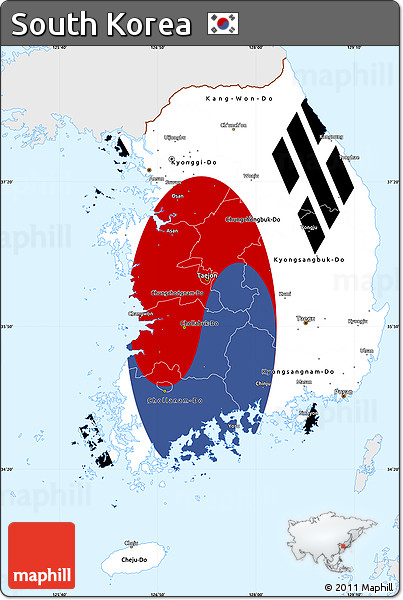 Flag Simple Map of South Korea, single color outside