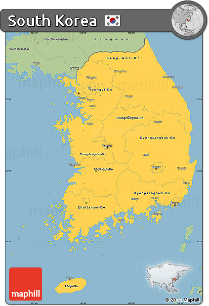 Savanna Style Simple Map of South Korea
