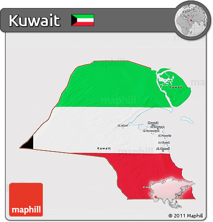 Flag 3D Map of Kuwait, flag centered