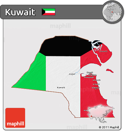 Flag 3D Map of Kuwait, flag rotated