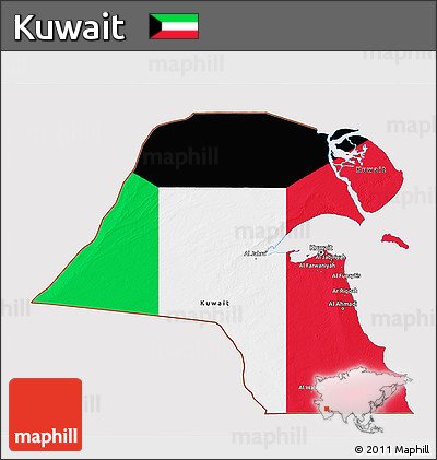 Flag 3D Map of Kuwait, flag rotated