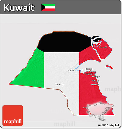 Flag 3D Map of Kuwait, flag rotated