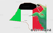 Flag 3D Map of Kuwait, single color outside, satellite sea, flag rotated