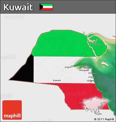 Flag 3D Map of Kuwait, single color outside, satellite sea