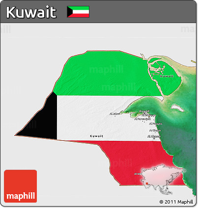 Flag 3D Map of Kuwait, single color outside, satellite sea