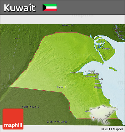 Physical 3D Map of Kuwait, darken, land only