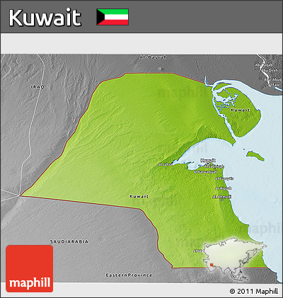 Physical 3D Map of Kuwait, desaturated, land only