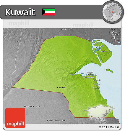 Physical 3D Map of Kuwait, desaturated, land only