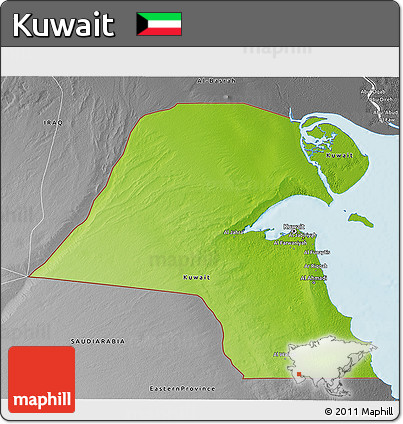 Physical 3D Map of Kuwait, desaturated, land only