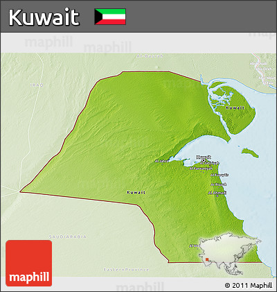Physical 3D Map of Kuwait, lighten, land only