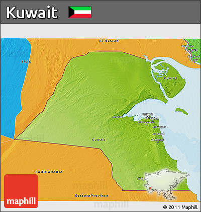 Physical 3D Map of Kuwait, political outside