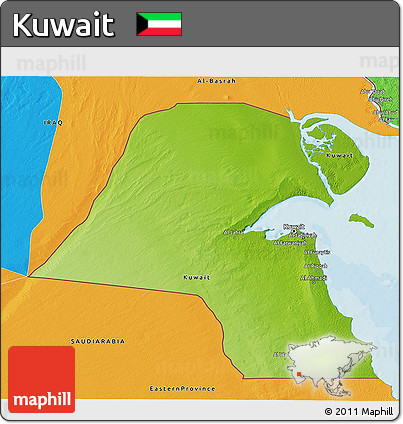 Physical 3D Map of Kuwait, political outside