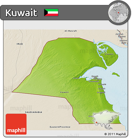 Physical 3D Map of Kuwait, shaded relief outside