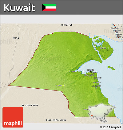 Physical 3D Map of Kuwait, shaded relief outside