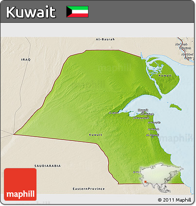Physical 3D Map of Kuwait, shaded relief outside