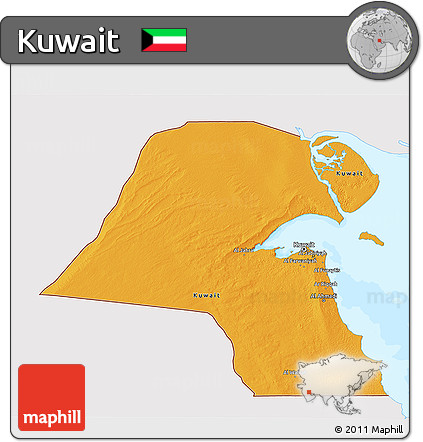 Political 3D Map of Kuwait, single color outside, bathymetry sea