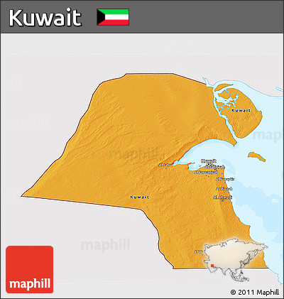 Political 3D Map of Kuwait, single color outside, bathymetry sea