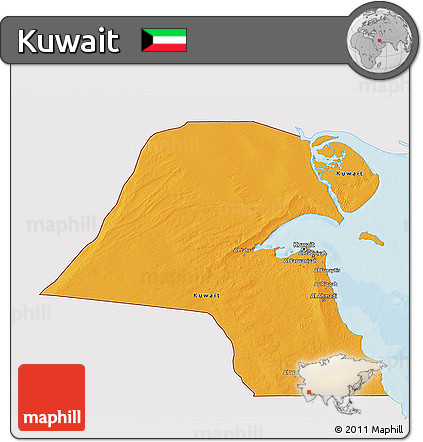 Political 3D Map of Kuwait, single color outside