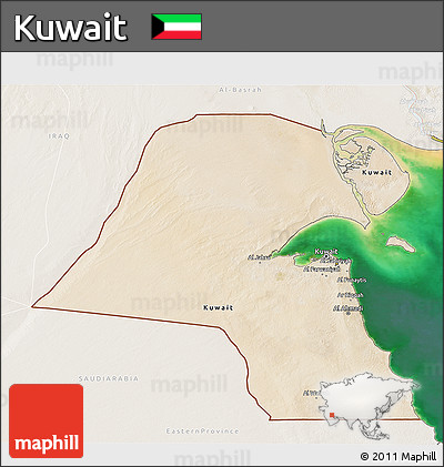 Satellite 3D Map of Kuwait, lighten, land only