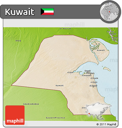 Satellite 3D Map of Kuwait, physical outside