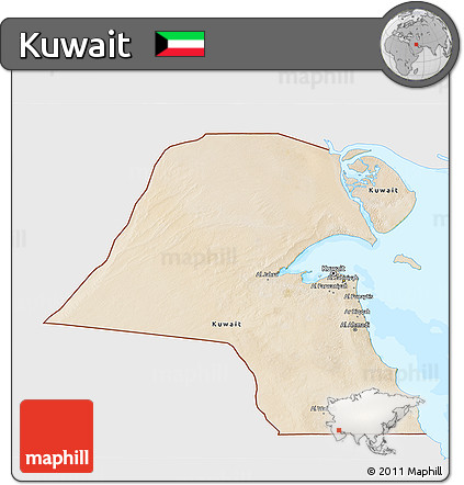 Satellite 3D Map of Kuwait, single color outside, bathymetry sea