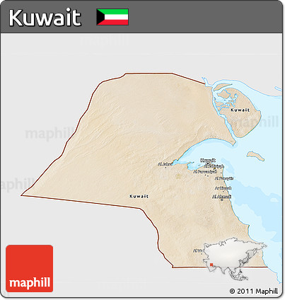 Satellite 3D Map of Kuwait, single color outside, bathymetry sea