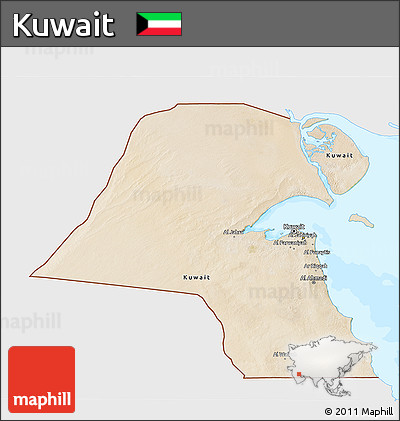Satellite 3D Map of Kuwait, single color outside, bathymetry sea