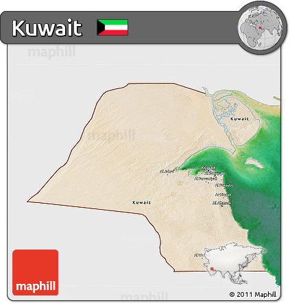 Satellite 3D Map of Kuwait, single color outside