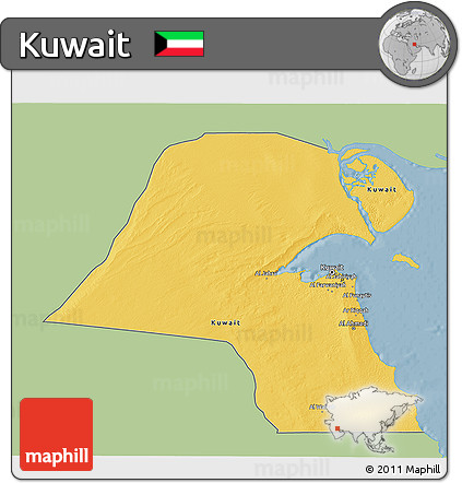 Savanna Style 3D Map of Kuwait, single color outside
