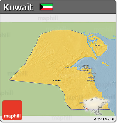Savanna Style 3D Map of Kuwait, single color outside